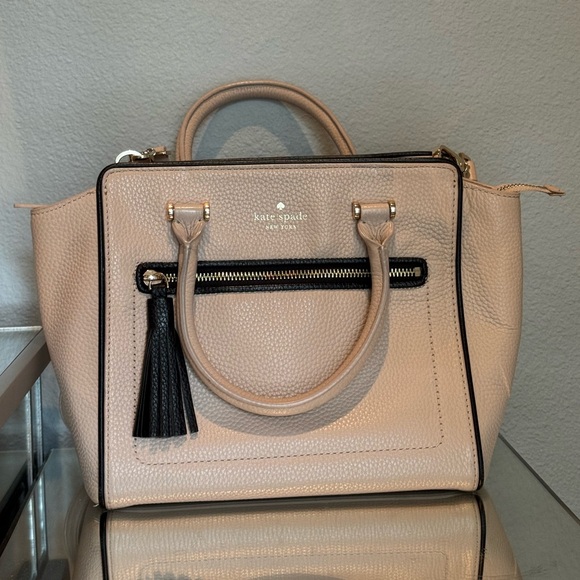 Kate Spade Pink Beige and Black Detail Leather Tote Purse - Picture 1 of 6